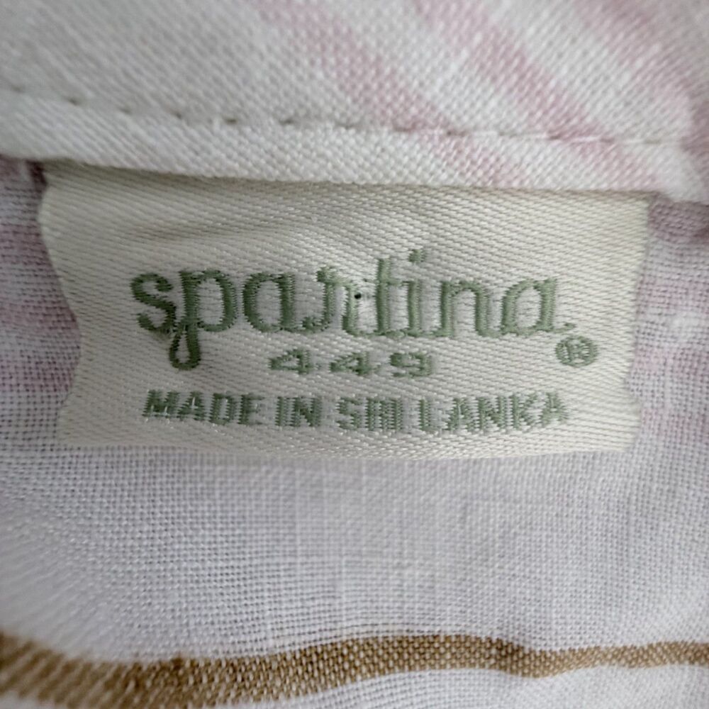 spartina 449 linen striped pocket coastal quiet luxury cream, pink women's top m - Picture 7 of 9